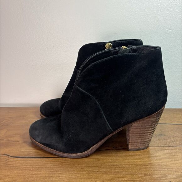 Boden Black Suede Stacked Heel Ankle Bootie Boots Women’s EU 37 US 6.5 - Picture 2 of 11